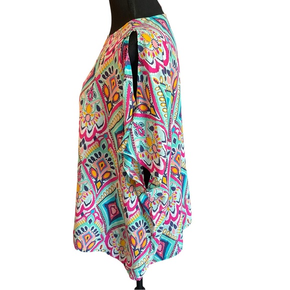 Lilly Pulitzer 100% Silk Multicolor Geometric Print Short Sleeve Blouse Size S - Picture 4 of 10